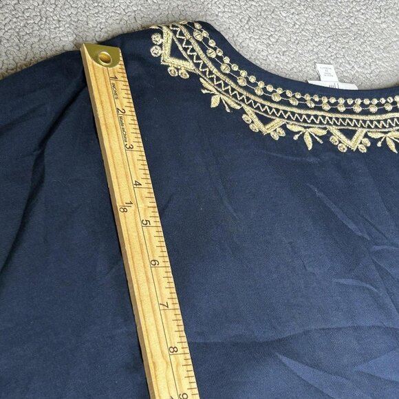 J Jill Shirt Womens 2X Navy Blue Embroidered Tunic Boho Peasant Long Sleeve - Picture 11 of 12